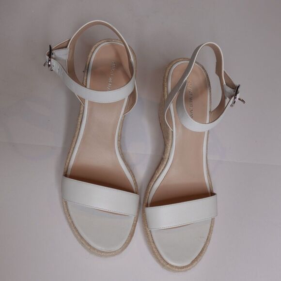 Stuart Weitzman Teddi Espadrille Leather Wedge Sandal White Women's Size 10 New - Picture 3 of 12